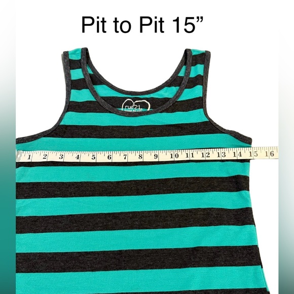 Women’s Rue-21 Cotton & Spandex Tank Top, Green & Black Striped - Picture 6 of 14